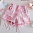 thumbnail image 3 of JLMSPLWG Toddler Girls Denim Shorts Elastic Waist Cute Print Jean Shorts for Kids Fashion Ripped Raw Hem Jorts Girl Trendy Summer Clothes, 3 of 10
