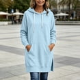 thumbnail image 4 of Neewe Womens Plain Oversized Hoodie Drawstring Extra Long Hooded Tunic Fall Sweatshirt with Pockets, 4 of 7