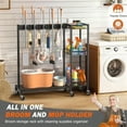 thumbnail image 3 of Broom Holder with Cleaning plies Organizer Broom Closet Storage Cabinet with Cleaning Caddy Cleaning Cart with Mop Hanger Gripper Rack Hooks Janitorial Housekeeping cart Laundry Room Organization, 3 of 8