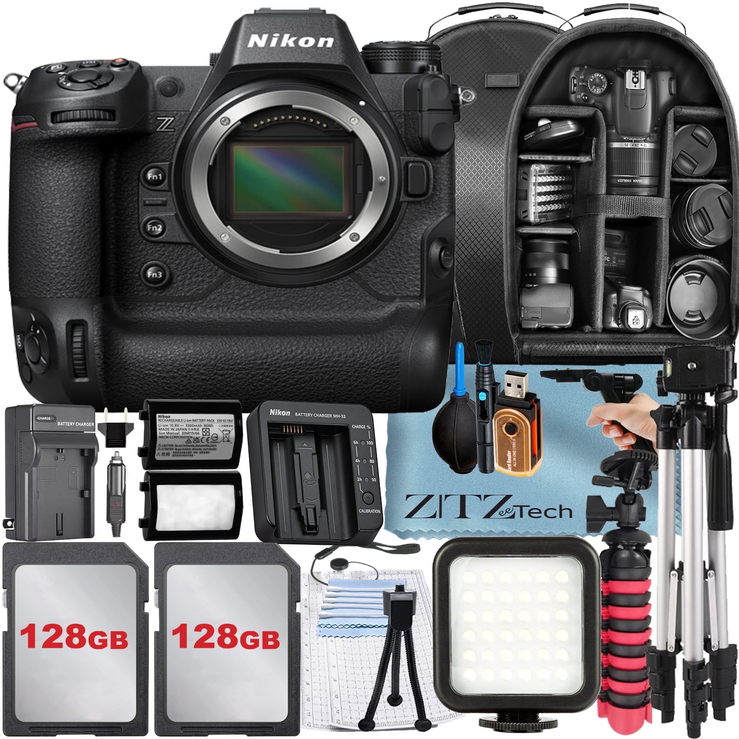 Nikon Z9 Mirrorless Camera (Body Only) with 2 Pack 128GB Memory