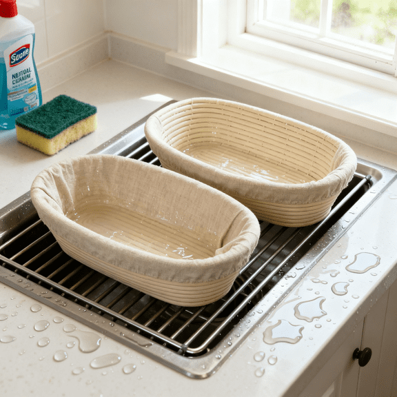 Banneton Basket Set (2 x 10 in Oval) - Natural Rattan Dough Rising Bowls, Perfect for Artisan Sourdough Bread (Anti-Slip Base & Quick Cleanup)