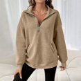 thumbnail image 7 of Women's Quarter Zip Sweatshirt Fall Casual Pullover Top with Kangaroo Pocket Relaxed Stand Collar Sweatshirts, S, 7 of 7