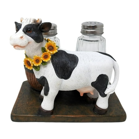 Decorative Holstein Cow Salt and Pepper Shaker Holder – Rustic Farm Animal Salt and Pepper Set Spice Rack for Farmhouse Kitchen Decor - Gifts for Cow Collectors and Farmhouse Lovers