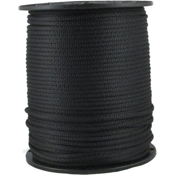 3/16 inch Black Dacron Polyester Rope - 500 Foot Spool | Solid Braid - Industrial Grade - High UV and Abrasion Resistance - Low Stretch