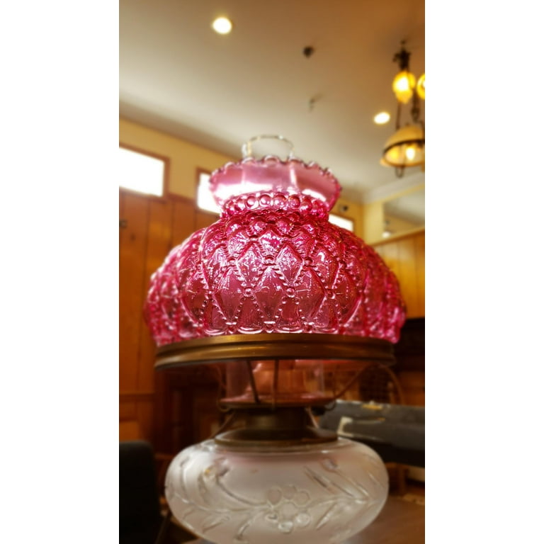 B P Lamp 7 Diamond Quilted Pattern Cranberry Color Student Glass Shade with Crimped Top