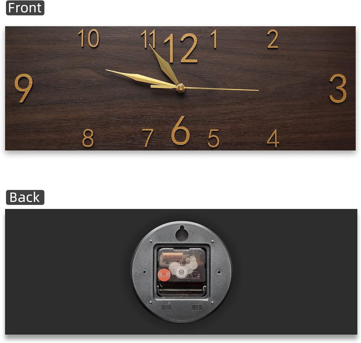 Rustic Wall Clock Silent Non-Ticking, Frameless Art Wall Clocks Farmhouse Wall Décor，Rectangle Handmade Clocks Decorative for Home Living Room Kitchen Office, Battery Operated