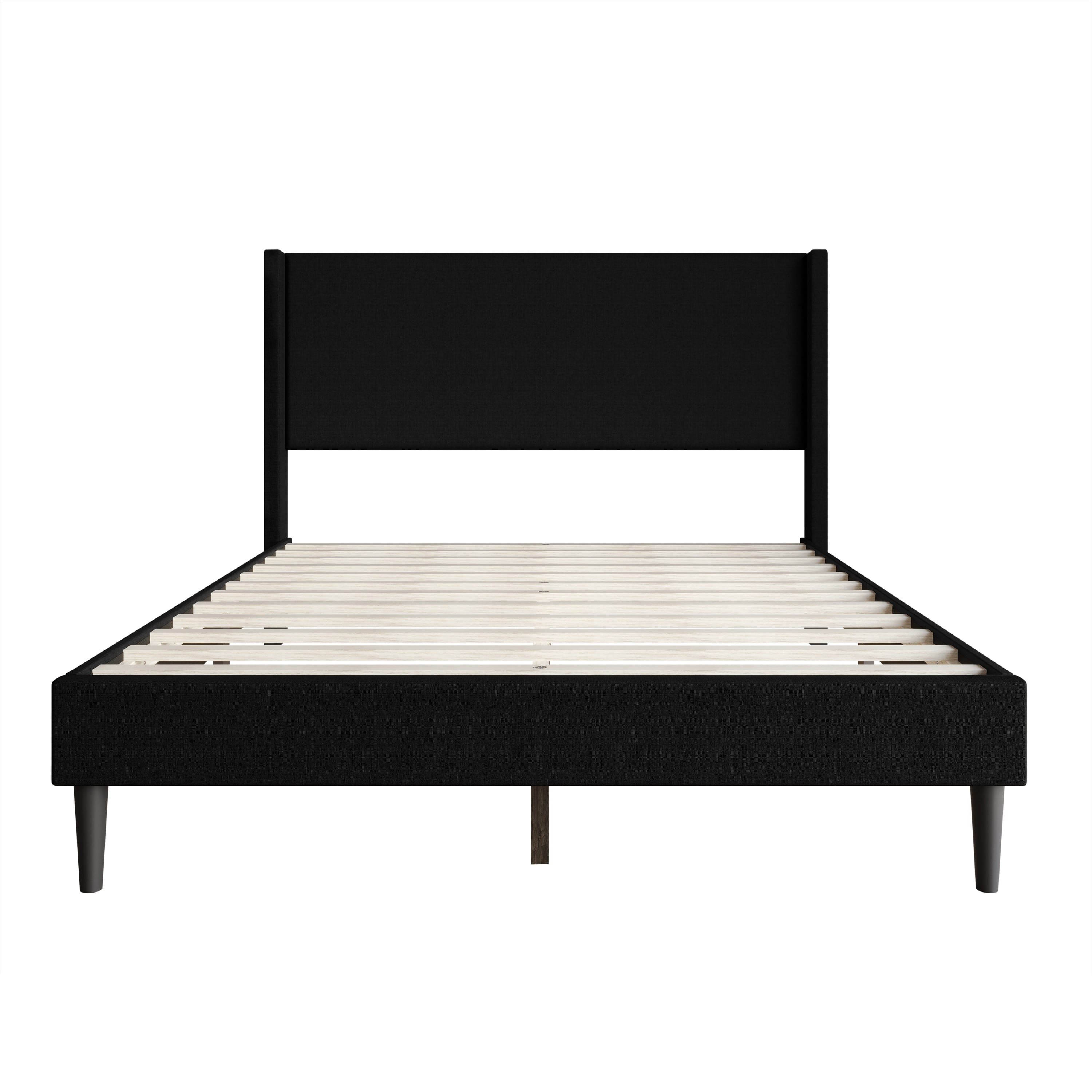 Home Design Bangor Full Upholstered Wingback Platform Bed Frame, Linen, No Box Spring Required, Black