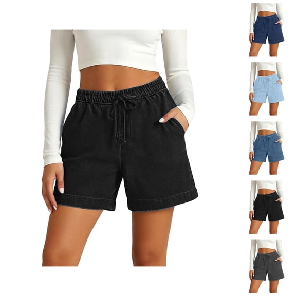 Womens Shorts Casual Summer Elastic High Waist Wide Leg Loose Fit Stretchy Beach Shorts with Pockets