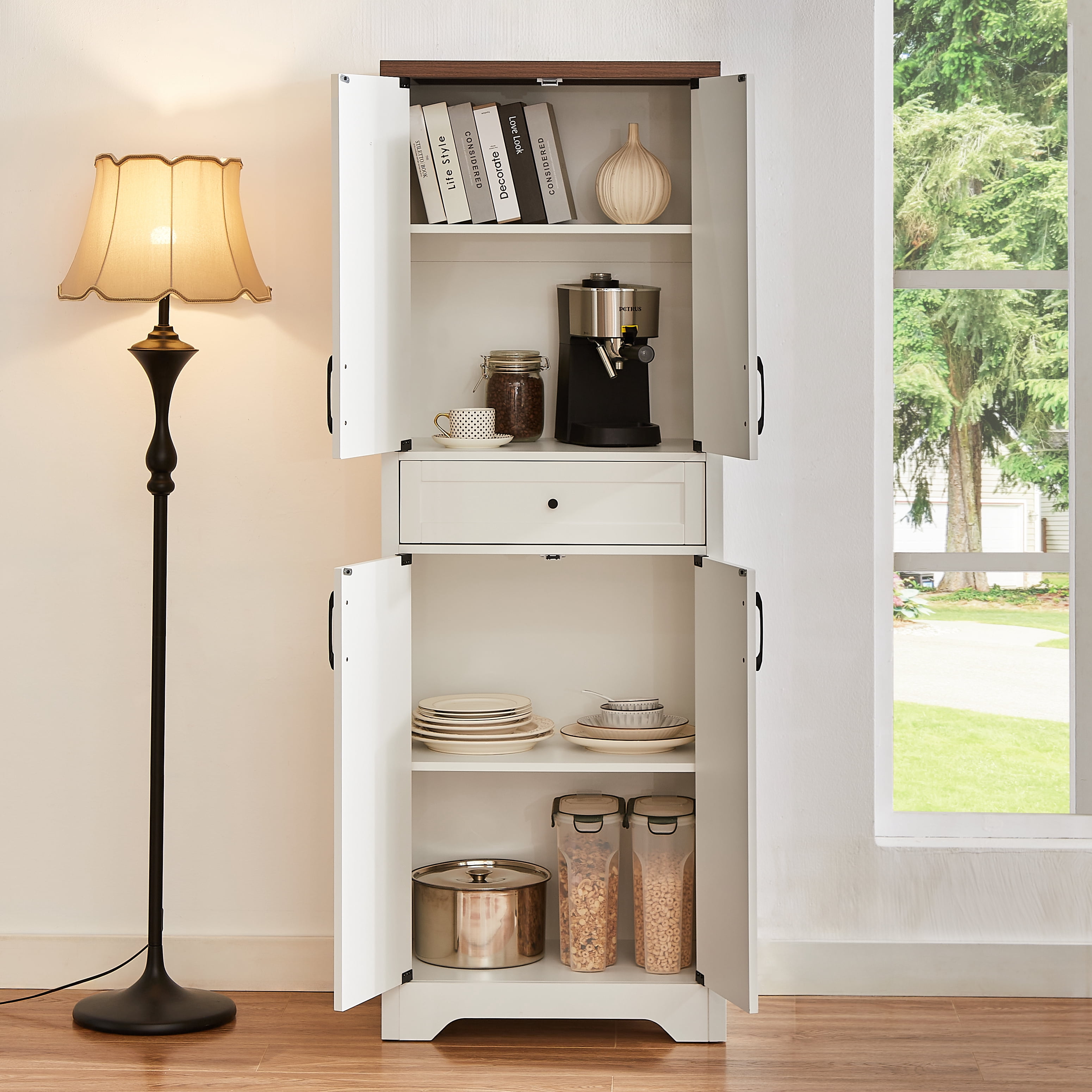 TV Stand, Media Console, 68" High Combination Sideboard with Large Capacity Storage, Multi-Functional Cabinet for Living Room Bedroom Office, White and Walnut Finish