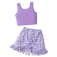 thumbnail image 2 of WPPGONE 2 Piece Little Girl Crop Tank Top and Skirt Set Floral Print Ruffle Hem Layered Skort Outfits Lightweight Breathable Summer Vacation Apparel Clothing, 2 of 6