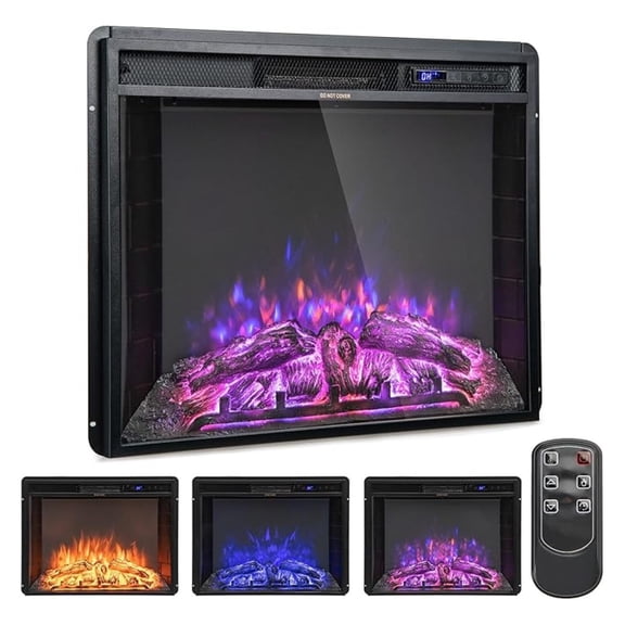 26-Inch Electric Fireplace Insert, Wall Recessed Fireplace Heater with Thermostat, 3 Flame Colors, 6 Flame Brightness, 6H Timer, Control, Overheat Protection, 750W/1500W