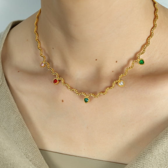 PRIYAL 18K Gold Plated Multicolor Stone Crystal Necklace for Women