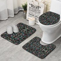 Pioneer Flower Floral Print Pattern Bathroom Rugs Sets 3 Piece,Toilet Cover Set,Absorbent Non Slip Bathroom Mats Sets with U-Shaped Contour Rug Toilet Rug Set