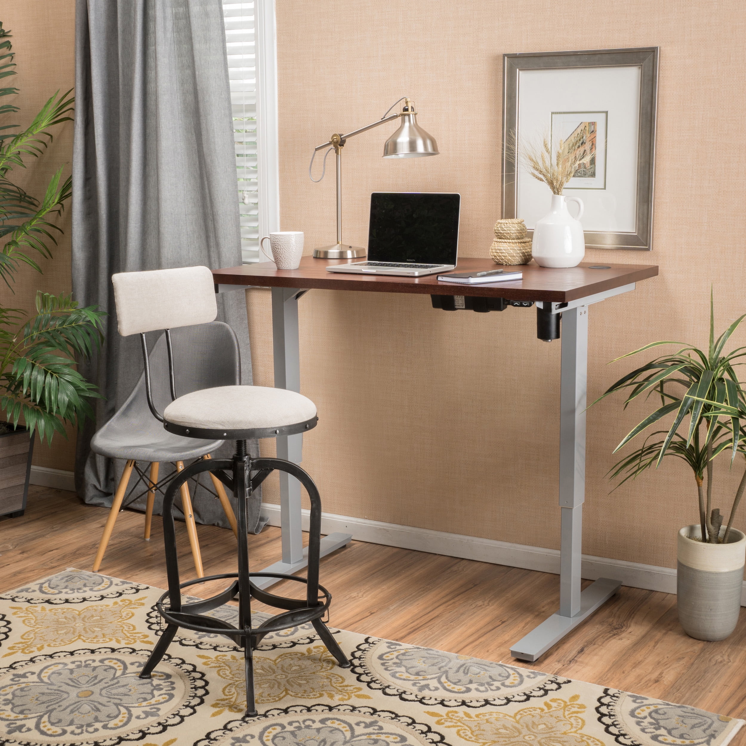 Aldwin 55inch Desk with Duel Powered Adjustable Height Base, Mahogany