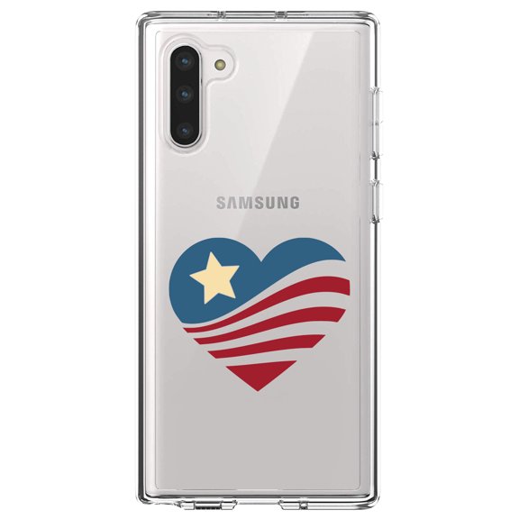 DistinctInk Clear Shockproof Hybrid Case for Samsung Galaxy Note 10 (6.3" Screen) - TPU Bumper Acrylic Back Tempered Glass Screen Protector - USA Heart Flag Single Star