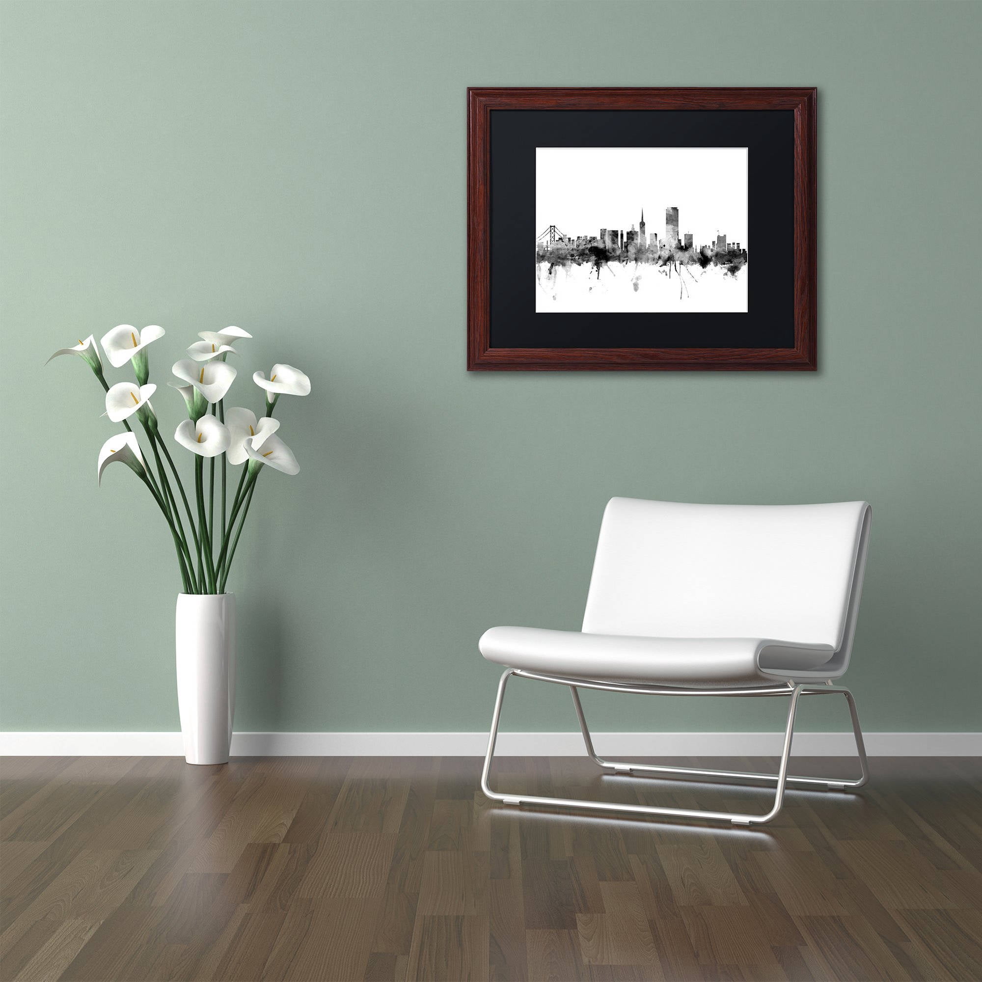 Trademark Fine Art "San Francisco City Skyline B&W" Canvas Art by Michael Tompsett, Black Matte, Wood Frame