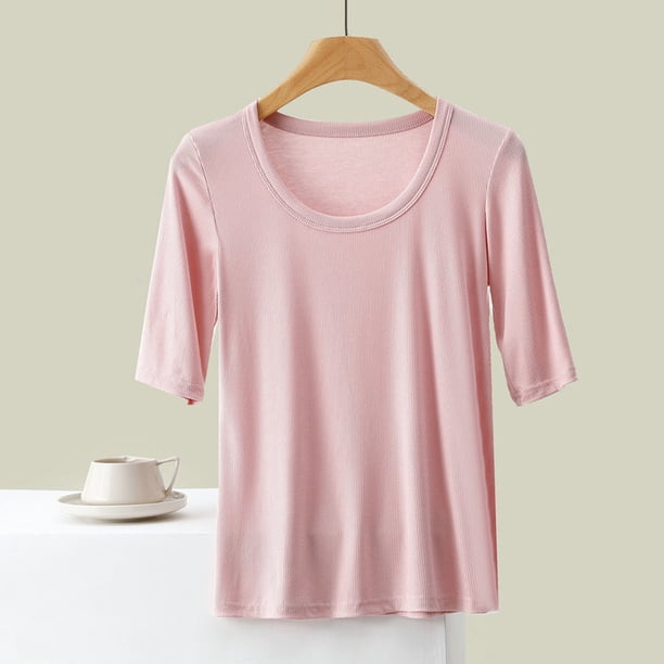 Fiudx Ofertas de La Semana Camiseta de Manga Corta de Color Sólido Suelta Informal de Moda para Mujer Top de Manga Corta