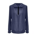 thumbnail image 6 of Women's Waffle Knit Lapel Collar Half Zip Pocket Sweatshirt, Solid Color Long Sleeve Pullover Top with Soft Comfort Fabric for Casual Daily Wear, Street Fashion and Versatile Outfits Blue M, 6 of 7