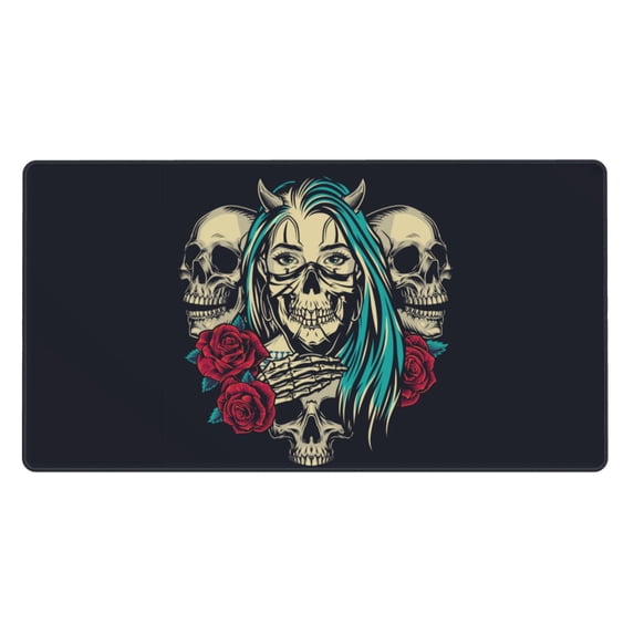 DouZhe Large Mouse Pad, Vintage Skull Flower Rose Non-Slip Waterproof Rubber Keyboard Office Desk Pads Mousepad, 29.5 x 15.8 inches 3mm Thick