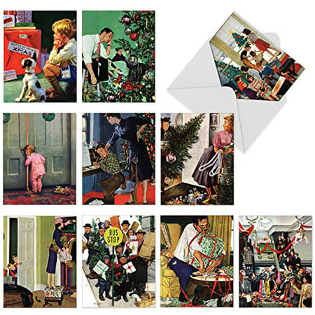 'M6035 M6035 Home For The Holidays' 10 Assorted All Occasions Notecards Featuring Whimsical Vintage Illustrations Of Holiday Memories From Years Gone By with Envelopes by The Best Card