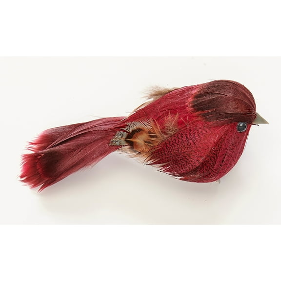 Worth Imports 4.5" Feathered Bird with Metal Clip, Burgundy, Set of 6 - 4.5