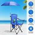 thumbnail image 3 of Lightweight Foldable Camping Chair with Umbrella & Detachable Canopy, Cup Holder, 330LBS Load & Carry Bag for Beach Picnic (Blue), 3 of 13