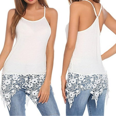 White Trim Tank Women's Sexy Camisole Spaghetti Strap Vest Blouses Lace Trim Vest Shirts T-shirt Tank Tops White S ()
