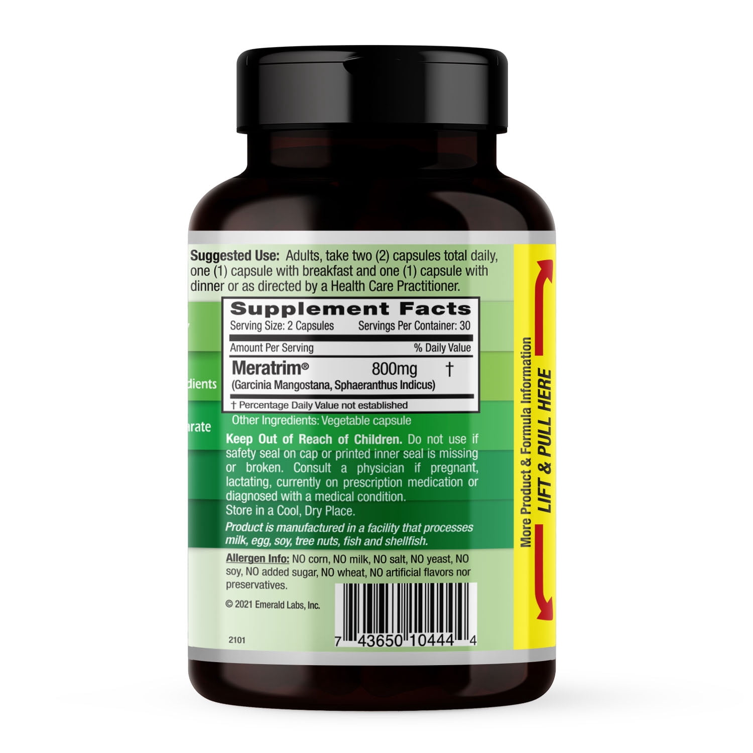 Emerald Labs Meratrim 800 mg - Supports Healthy Weight Loss, Metabolism Support, Appetite Suppression Support, Anti-Inflammatory, Nitric Oxide Boost - 60 Vegtable Capsules