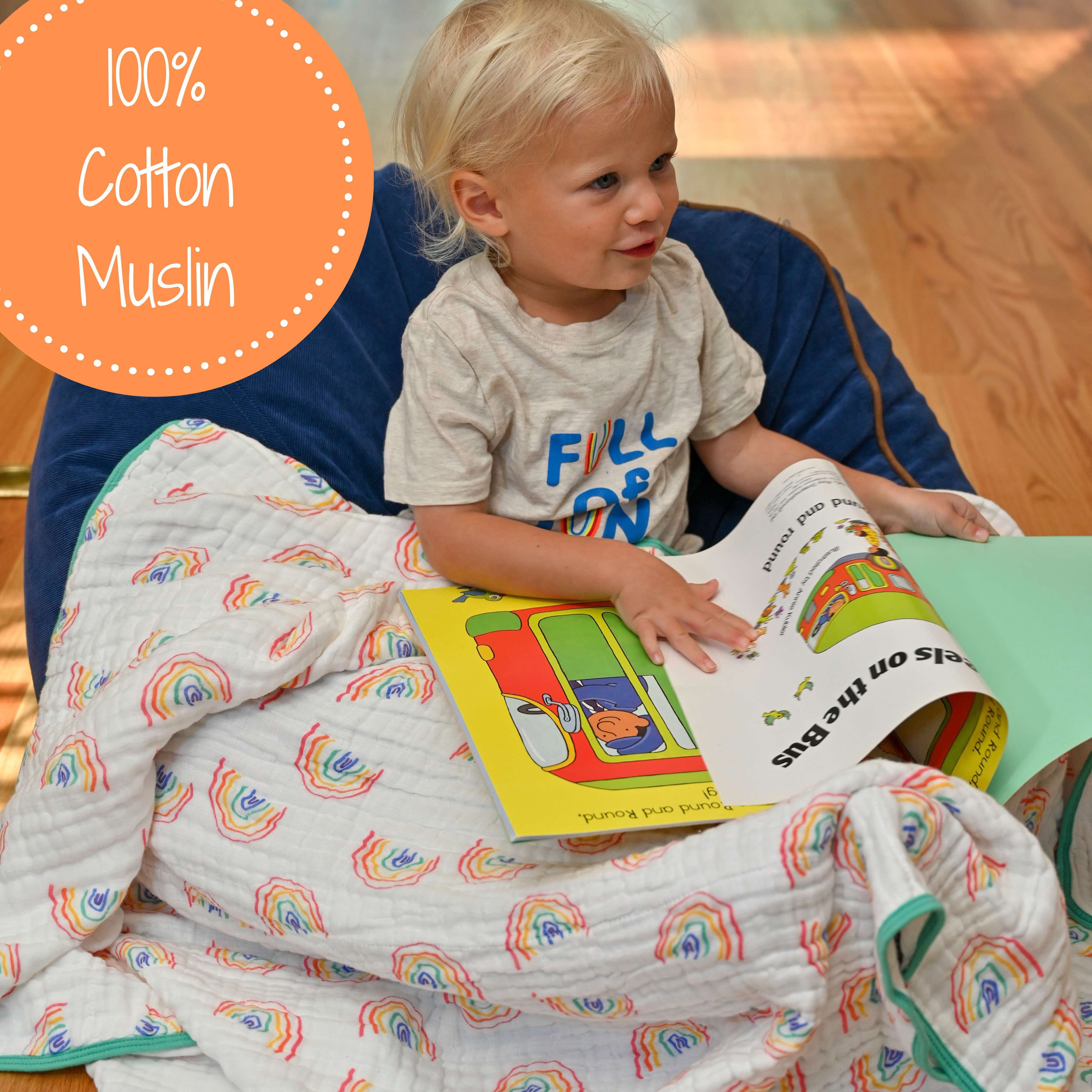 LollyBanks 100% Cotton Muslin Quilt - Rainbow Design, 47x47 Inch, Baby Toddler Blanket - View #8