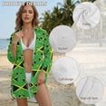 thumbnail image 6 of Xixirimido Green Jamaican Flag Print Women's Casual Beach Cover Up Shirt Dress Long Sleeve Button Down Swimwear Cover Up with Side Slits and Curved Hem, Size XL, 6 of 7