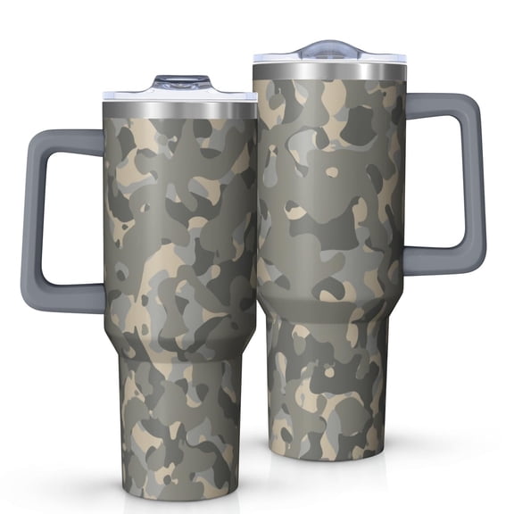 Camouflage 40oz Tumbler– Stainless Steel Insulated Tumbler with Handle and Straw, Large Capacity Travel Cup for Hot & Cold Drinks