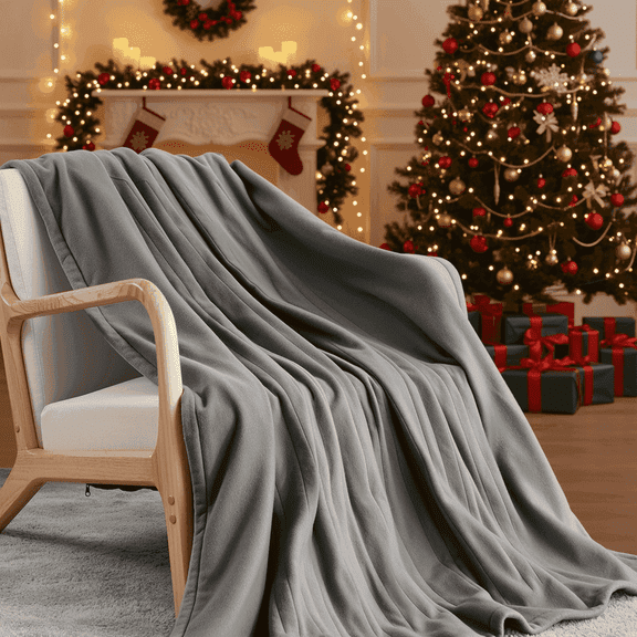 MaxKare Electric Heated Blanket Throw 50" x 60"  4 Hours Auto-off and 6 Heating Levels Single Fleece Blanket Grey