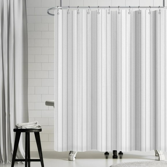 72x72 Inch White Striped Long Shower Curtain Fabric Farmhouse Gingham Waffle Bathtub Curtain Nautical Stripe Shabby Chic Shower Curtains for Kids Bathroom Decor Waterproof with Hooks