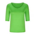 thumbnail image 6 of Fartey Women's Basic Half Sleeve V Neck T-Shirt Fashion Solid Color Casual Tops Business Work Blouses Plus Size Summer Tunic Tops 2025 Green XXXXL, 6 of 6