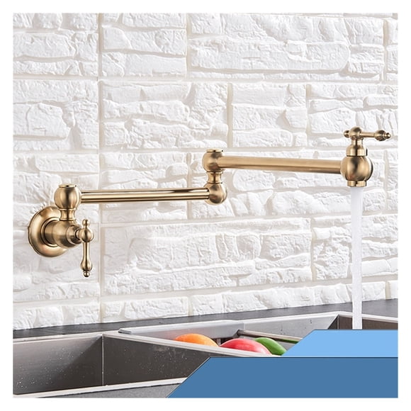Brushed Golde Foldable Kitchen Faucet Single Cold Single Hole Sink Tap Rotate Folding Spout Brass Pot Filler Tap Wall Mounted ,Easy to Install