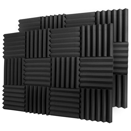 Protection 24 Pack Acoustic Foam Panels 2" X 12" X 12" Soundproofing Studio Foam Wedge Tiles Fireproof - Top Quality - Ideal for Home & Studio Sound Insulation - Density 25Kg/CMB (Black 2" 24pcs)