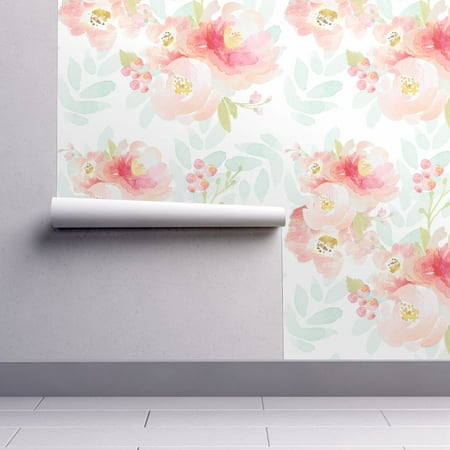 Removable Water-Activated Wallpaper Floral Watercolor Baby Girl Nursery