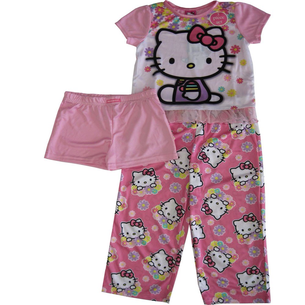 ABC Brand Name Sanrio Girls Pink Hello Kitty Floral Print Shorts 3 Pc