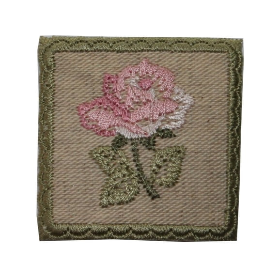 ID 6978 Pink Rose Badge Patch Flower Blossom Sign Embroidered Iron On Applique