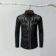 thumbnail image 3 of Litie Men Embroidered Lapel Collar Long Sleeve Button Down Western Cowboy Shirt, 3 of 3