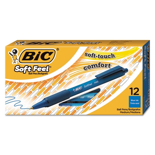 BIC Soft Feel Retractable Ball Pen, Medium Point (1.0 mm), Blue, 12-Count 