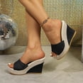 thumbnail image 4 of Dakaela Platform Wedge Sandals for Women Denim Slip on Dress Slides Comfortable Summer Beach Shoes, 4 of 7