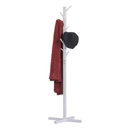 Magshion Wood Modern Coat Rack, Free Standing Hat Clothes Storage Stand, White, for Entryway Mudroom