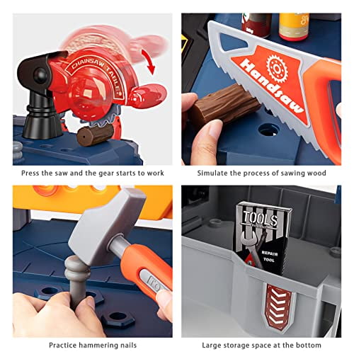 Deejoy Kids Tool Bench Realistic and Electric Drill Transformable Tool Set Toddler Bench Pretend Play Learning Gift for Boys Girls Age 3 5