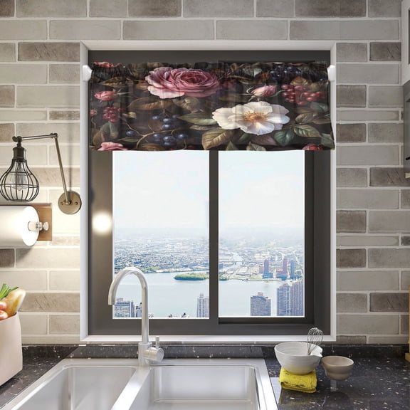 BZSMCE Alance Curtains White and Pink Blossom Design Modern Style Pattern Window Curtain Valance 52W" x 18L" for Kitchen Living Room Bedroom