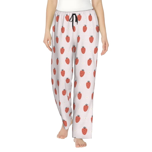 Balery Strawberry Pantalones de pijama para mujer, pijamas ultraligeros, pantalones de estar por casa-Large