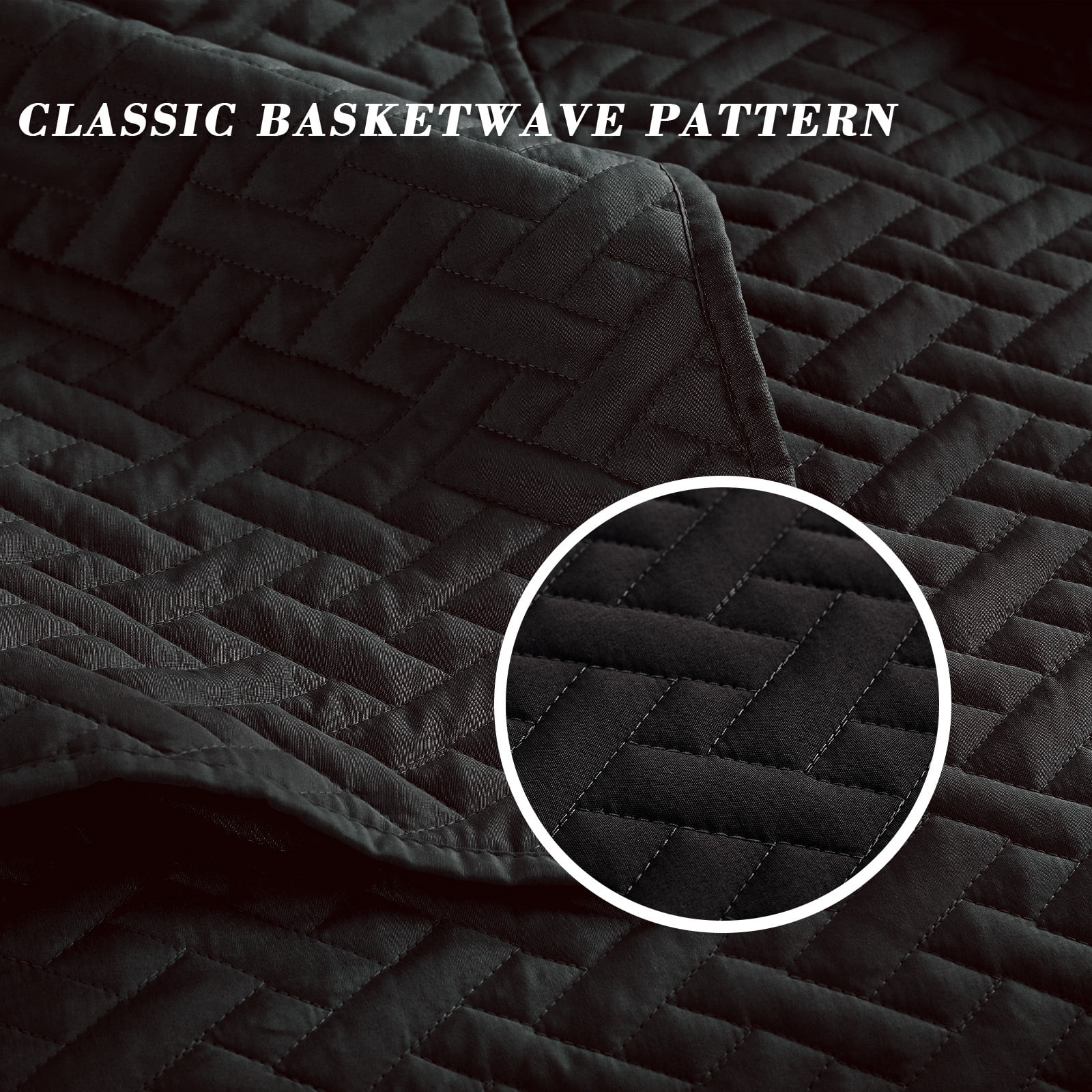 Exclusivo Mezcla 3-Piece Queen Size Quilt Set, Basket Quilted Bedspread/Coverlet/Bed Cover(90"x 96", Black)