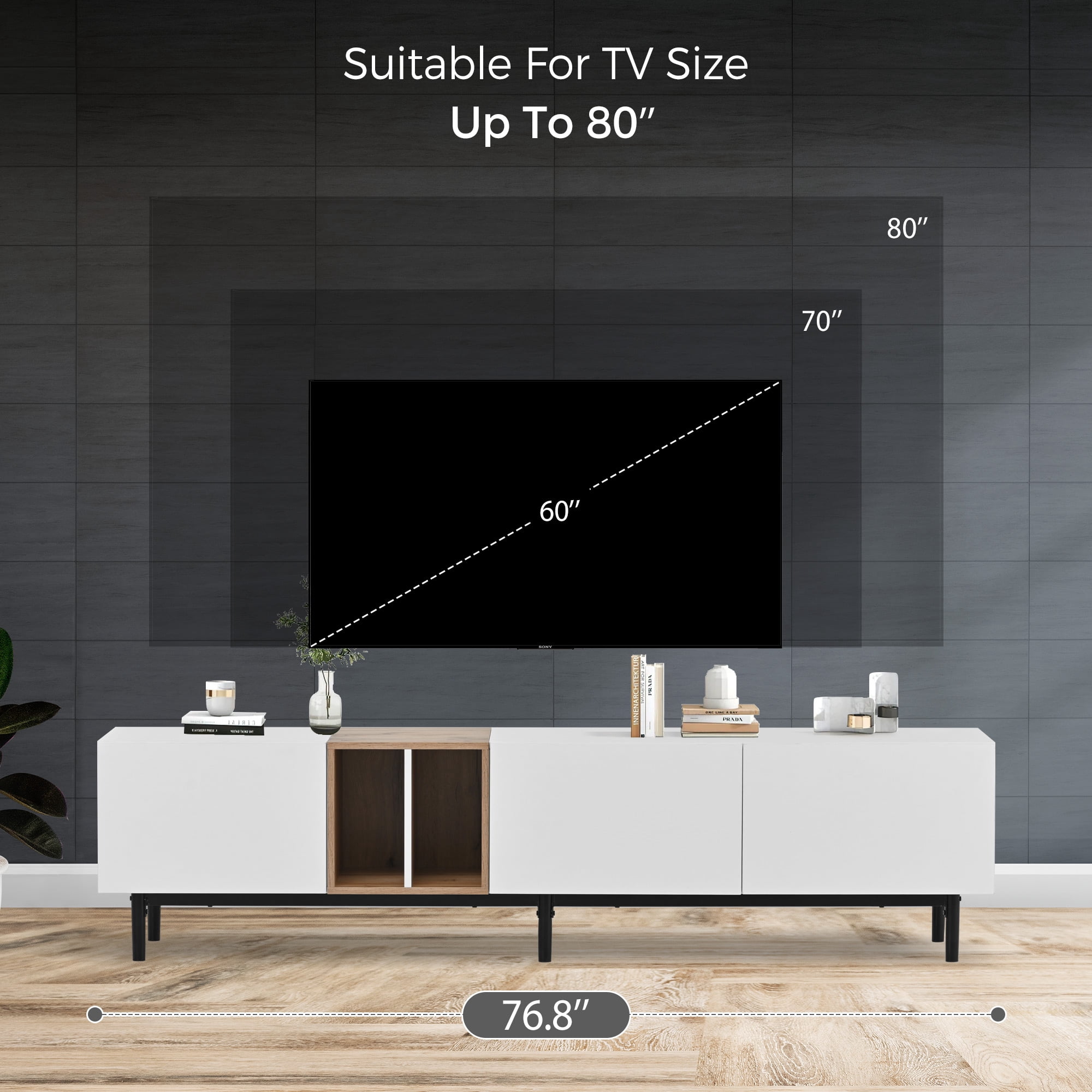 Aukfa Modern TV Stand for TVs up to 80" - Entertainment Center Storage Cabinet - White