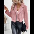 thumbnail image 4 of Chaqueta Blazer de Ante y Piel Sintética de Larga con Cremallera Corta para Mujer, Moda de Otoño. Rosa XXL, 4 of 8