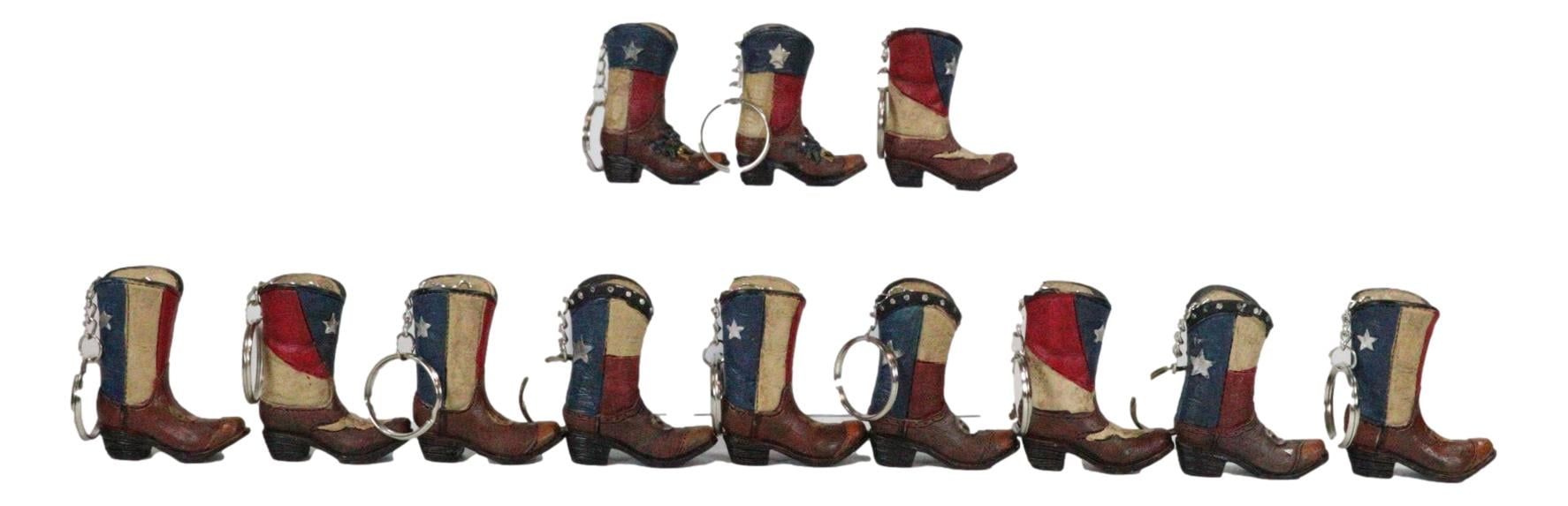 Pack of 12 Western Patriotic Texas Cowboy Faux Leather Boots Keychain Figurines